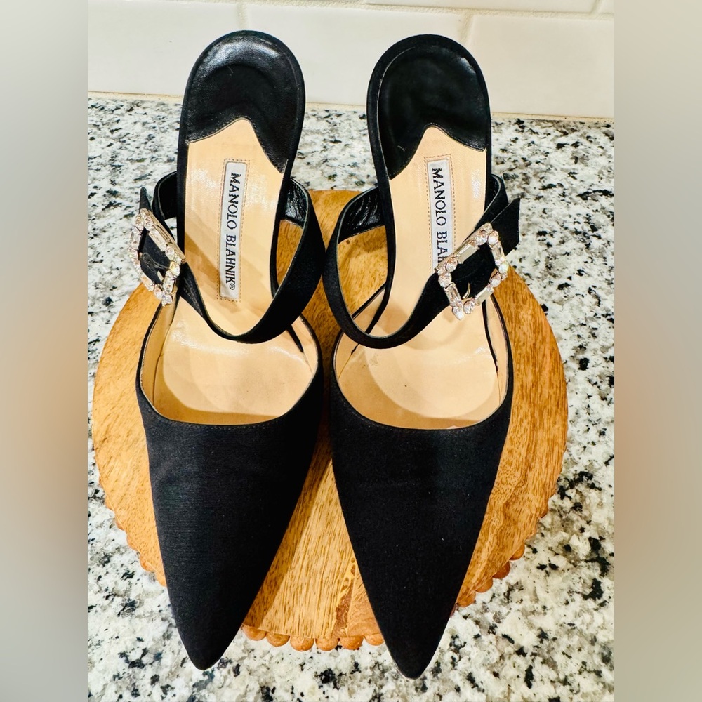 Manolo Blahnik Black Heels with Crystal Buckle - Picture 2 of 6
